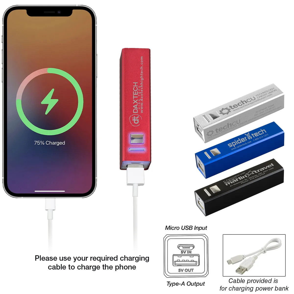 Aluminum Power Bank 2200 mAh UL Listed Laser Engrave - 3.7 in