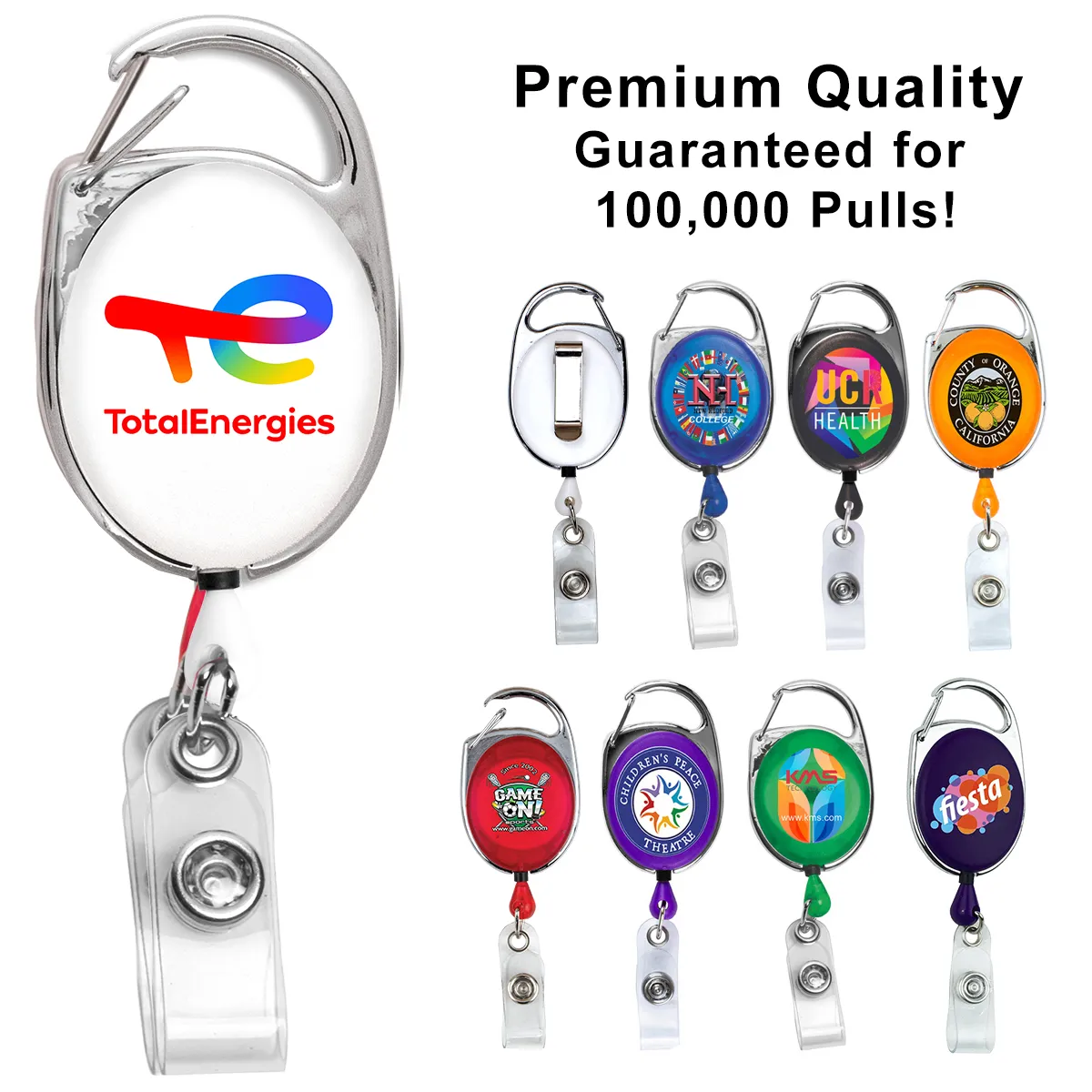 "OBERLIN PI" 30" Cord PhotoImage ® Full Color Imprint\* Retractable Carabiner Style Badge Reel and Badge Holder (Patent D539,122) - product view 1