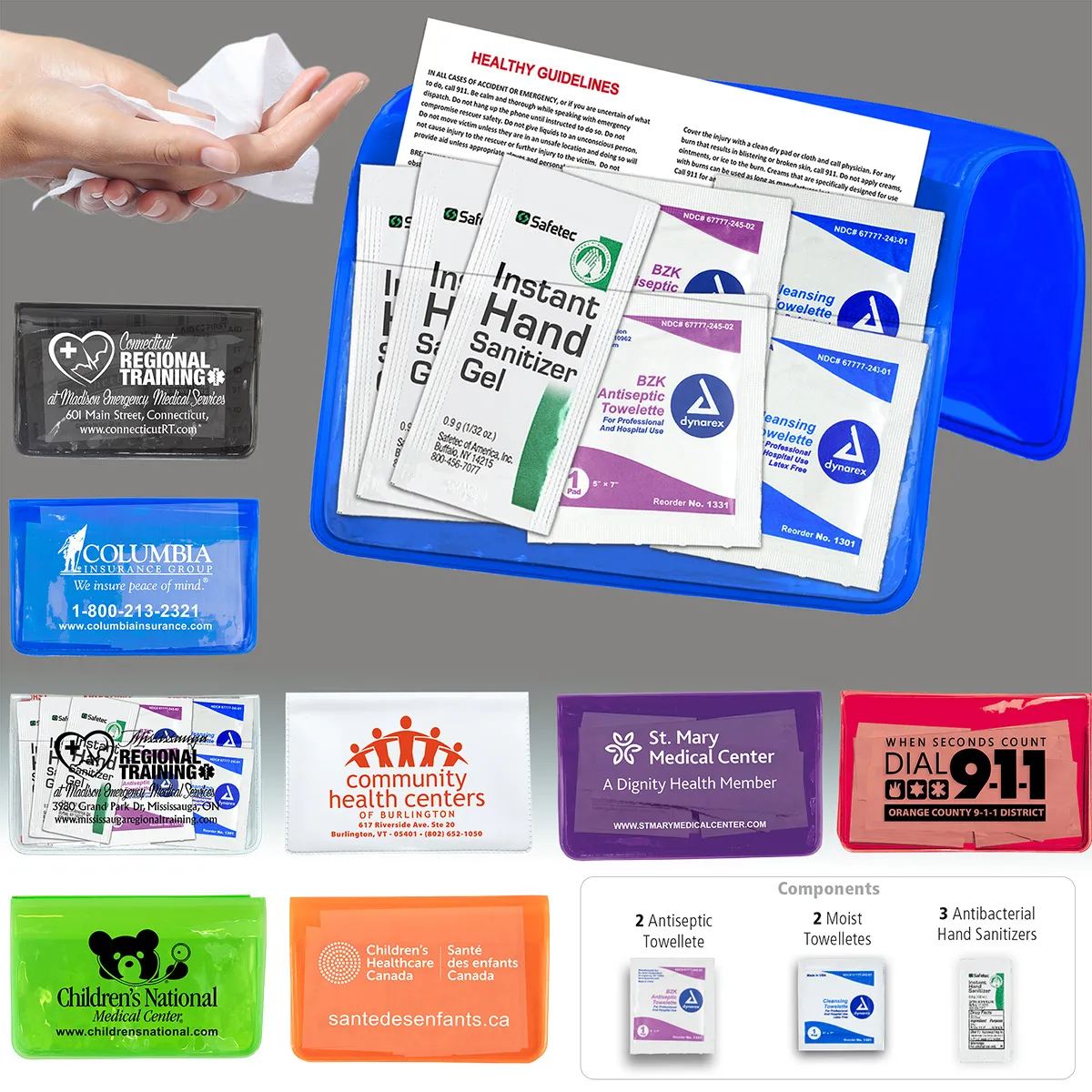 First Aid Kit Sanitizer Wipes On-the-Go Vinyl Pouch