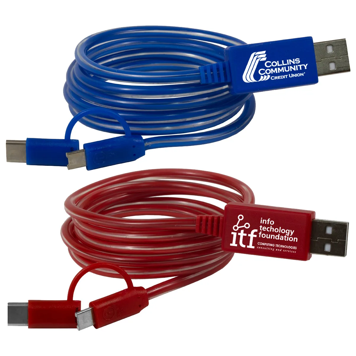 "PAYSON" 3-in-1 LED Lighted Cell Phone Charging Cable with Type C Adapter - product view 1