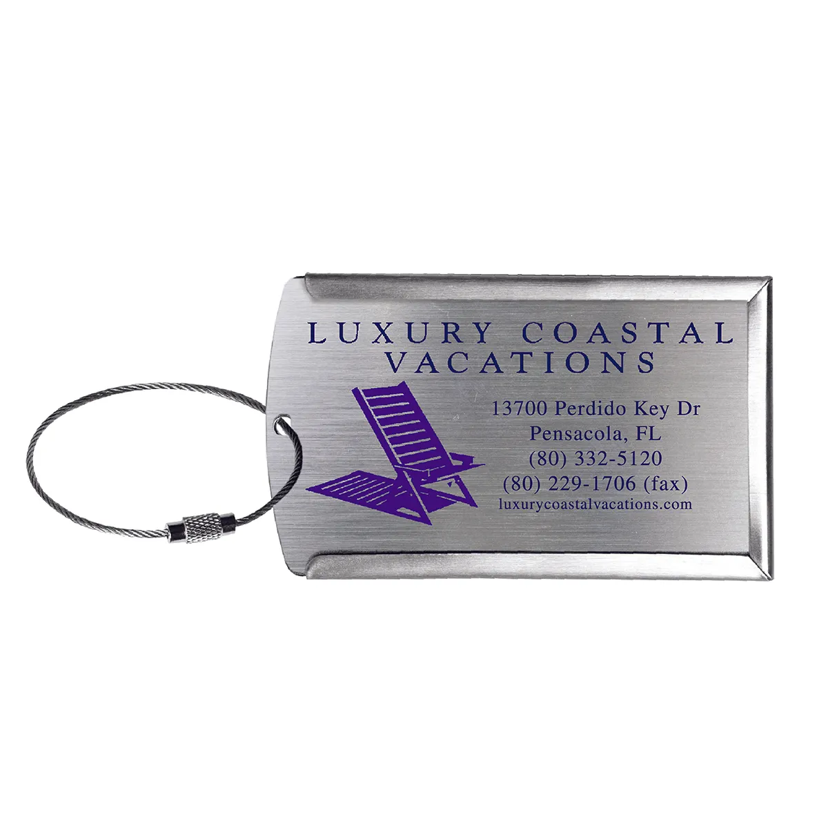 Luggage Tag Brushed Stainless Steel Metal Cord - 4.25 in