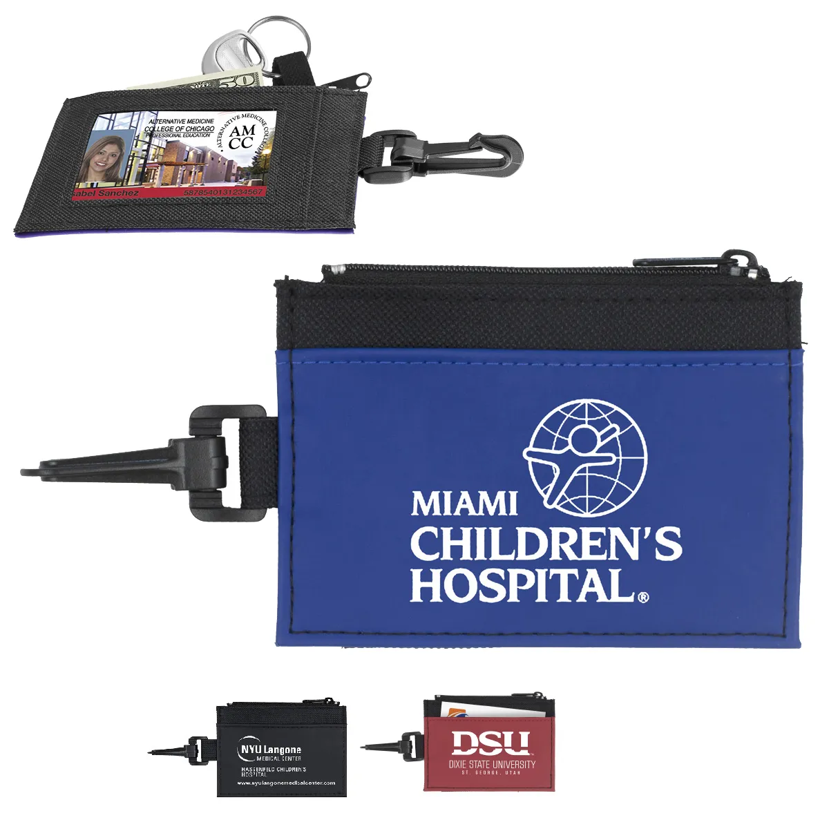 ID Holder Wallet with Carabiner Polyester - 4.5 x 3.25 in