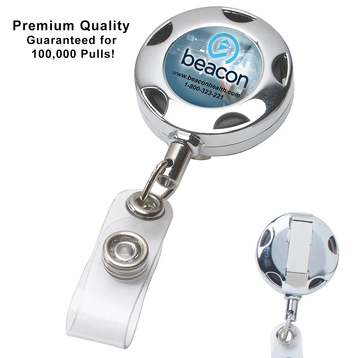 Badge Reel Retractable Chrome Metal Round - 1.25 in