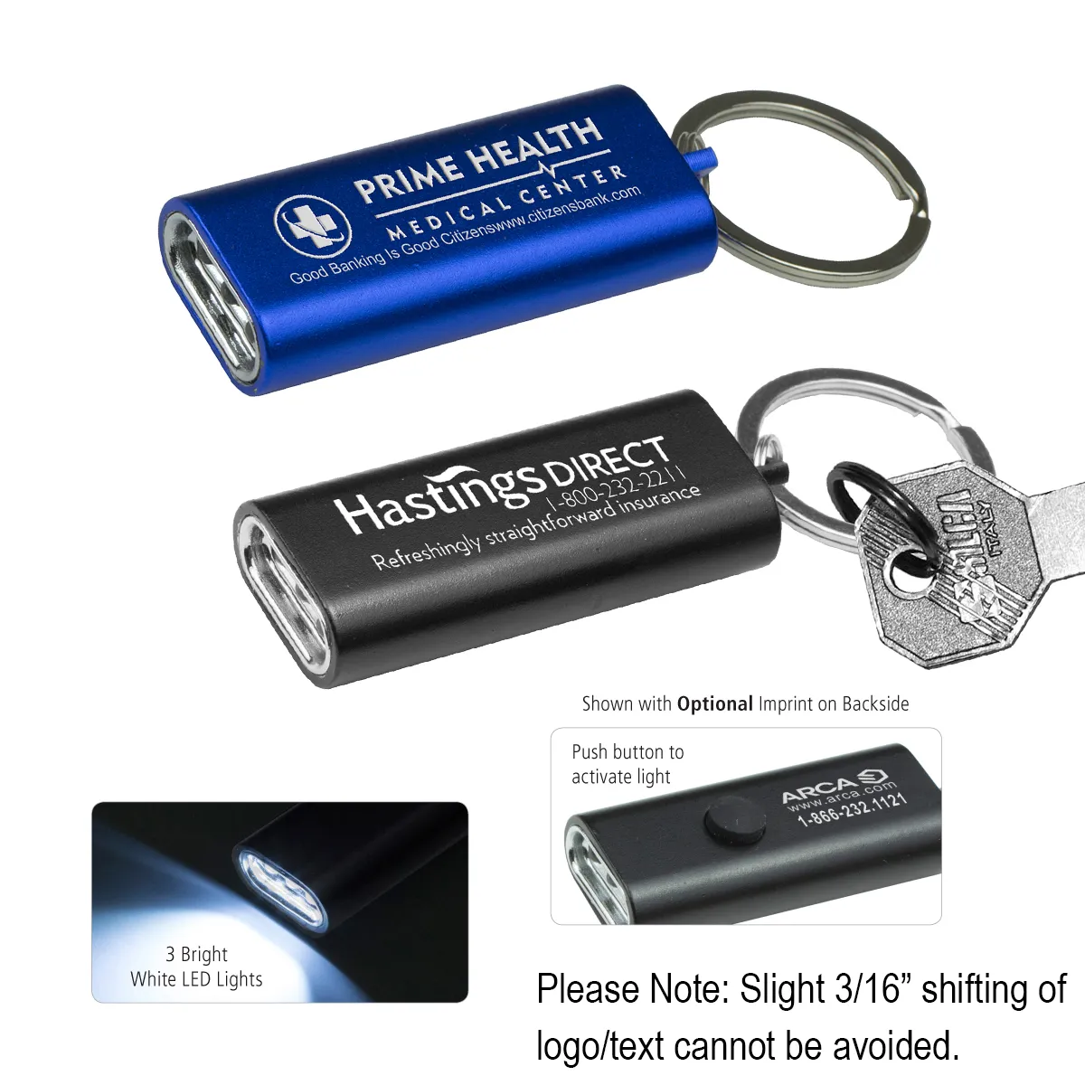 LED Keychain Light Aluminum Ultra Thin 3 LED - 2.25 x 1 in