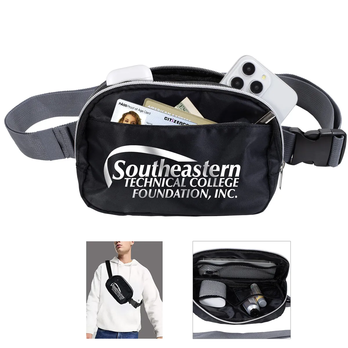 Cross Body Belt Bag Designer Polyester 3 Pockets - 8 x 5.5 in