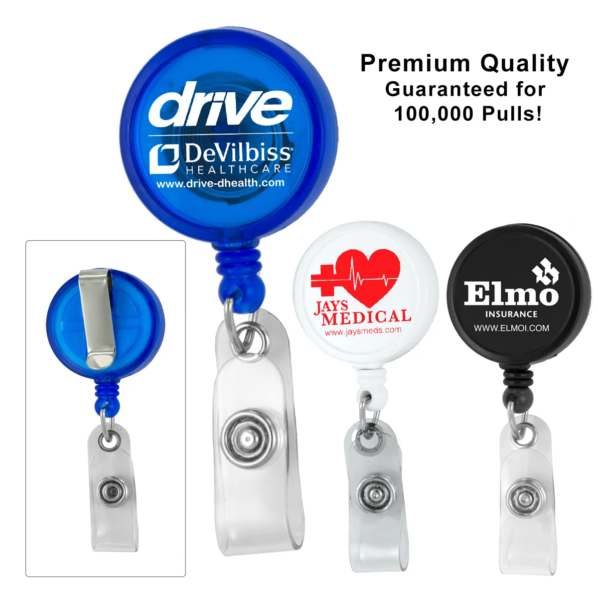 Retractable Badge Reel 30 Inch Cord ABS Plastic - 1.25 in Round