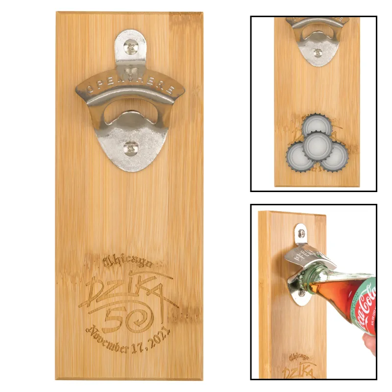 Magnetic Bamboo Wall Bottle Opener - 7.875 x 3 x 0.5 in