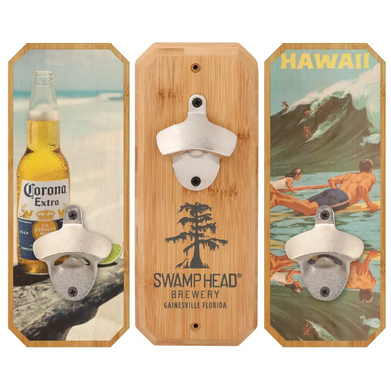 Bamboo Plaque Wall Bottle Opener USA Made - 10 x 4 x 0.75 in