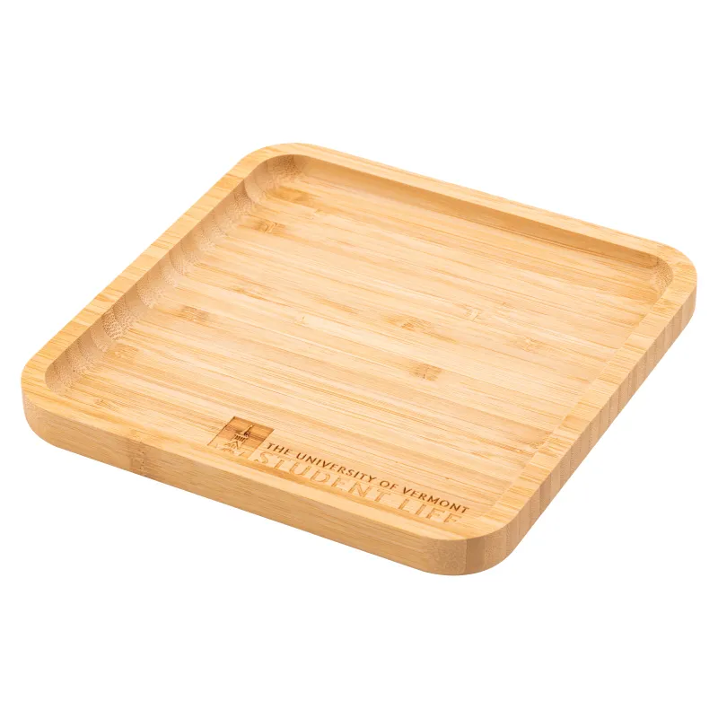 Square Bamboo Serving Tray Raised Edges Display Platter - 7.88 x 7.88 in
