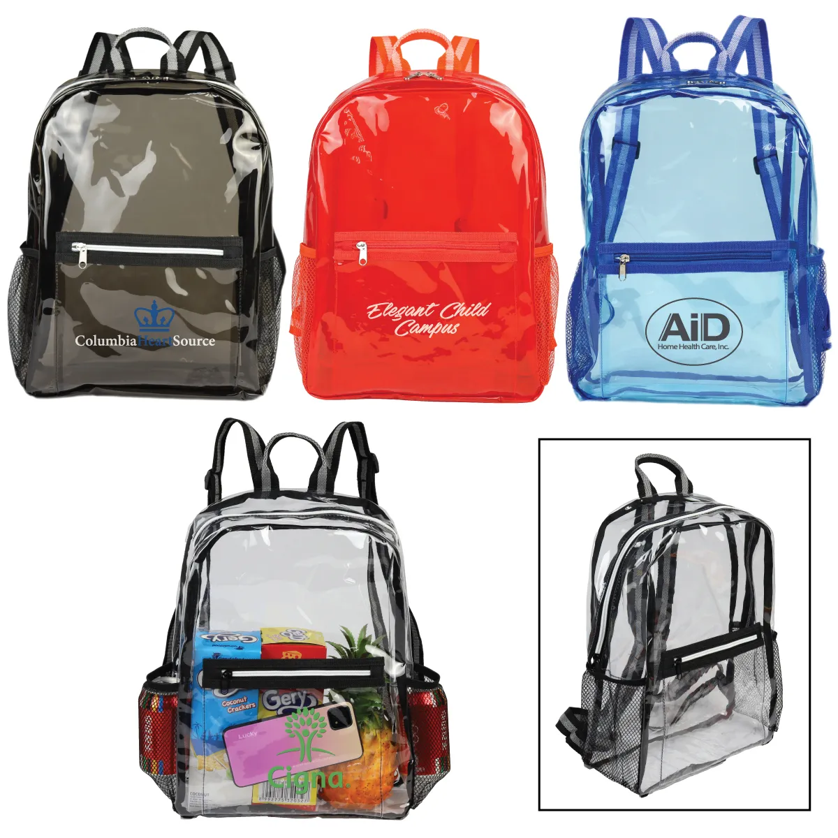 Clear Festival Backpack TPU Waterproof Mesh Pockets - 12 x 16 x 5 in