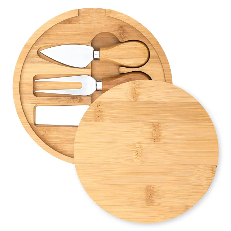 Round Mini Bamboo Cheese Board 3 Knives Storage - 7 in Dia - product view 2