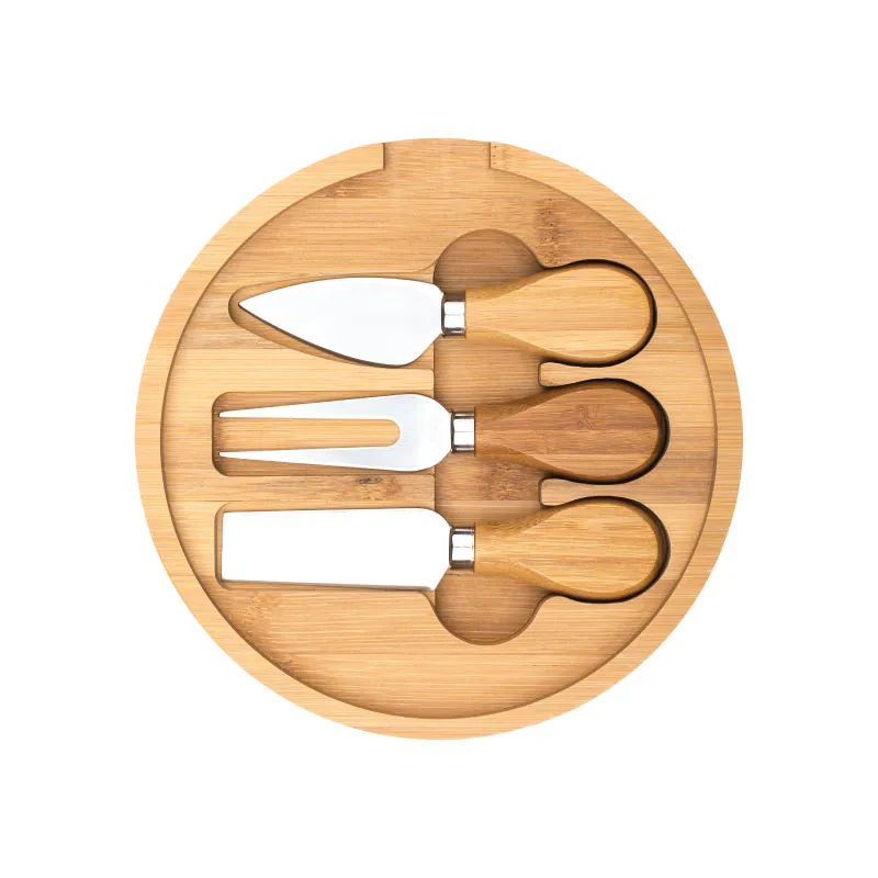 Round Mini Bamboo Cheese Board 3 Knives Storage - 7 in Dia - product view 3