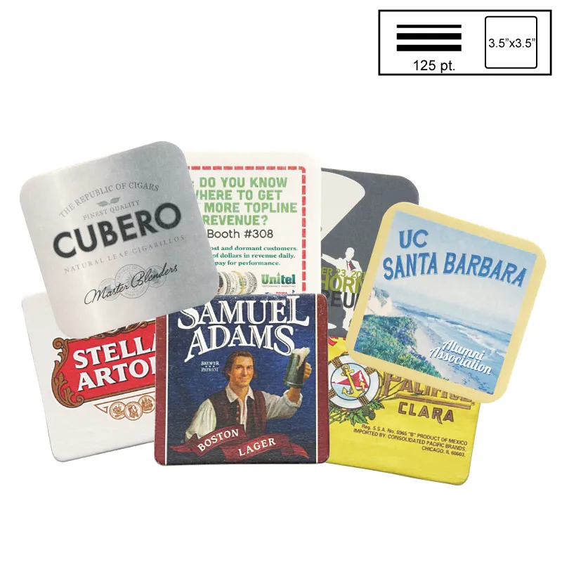 Square Pulpboard Coaster Heavy Weight CMYK Print - 3.5 in