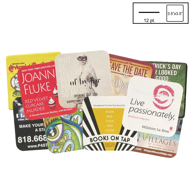 Square Pulpboard Coaster Light Weight CMYK Print - 3.5 in