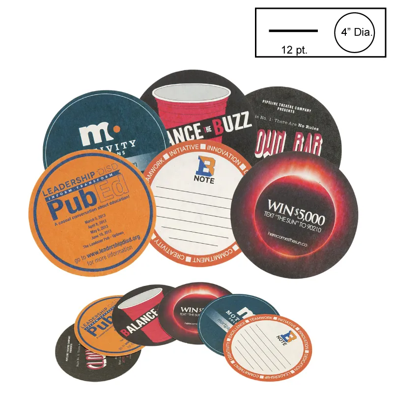 Circle Pulpboard Coaster Light Weight CMYK - 4 in Dia