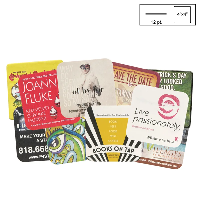 Square Pulpboard Coaster Light Weight CMYK - 4 x 4 in