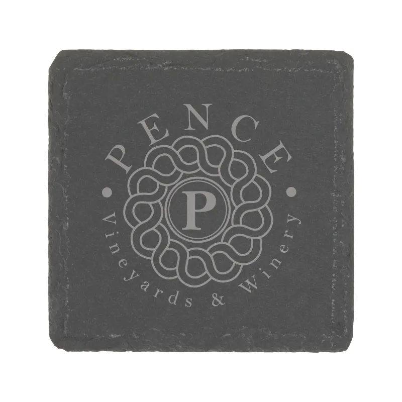 Natural Slate Stone Coaster Square Padded Feet - 4 x 4 in