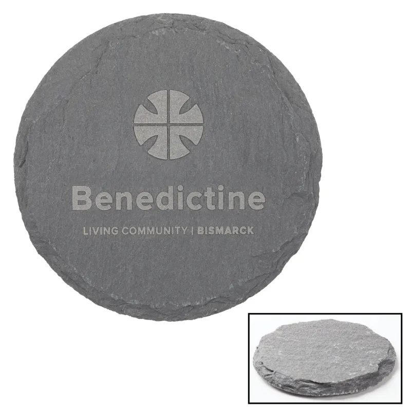 Natural Slate Stone Coaster Round Padded Feet - 4 in Dia