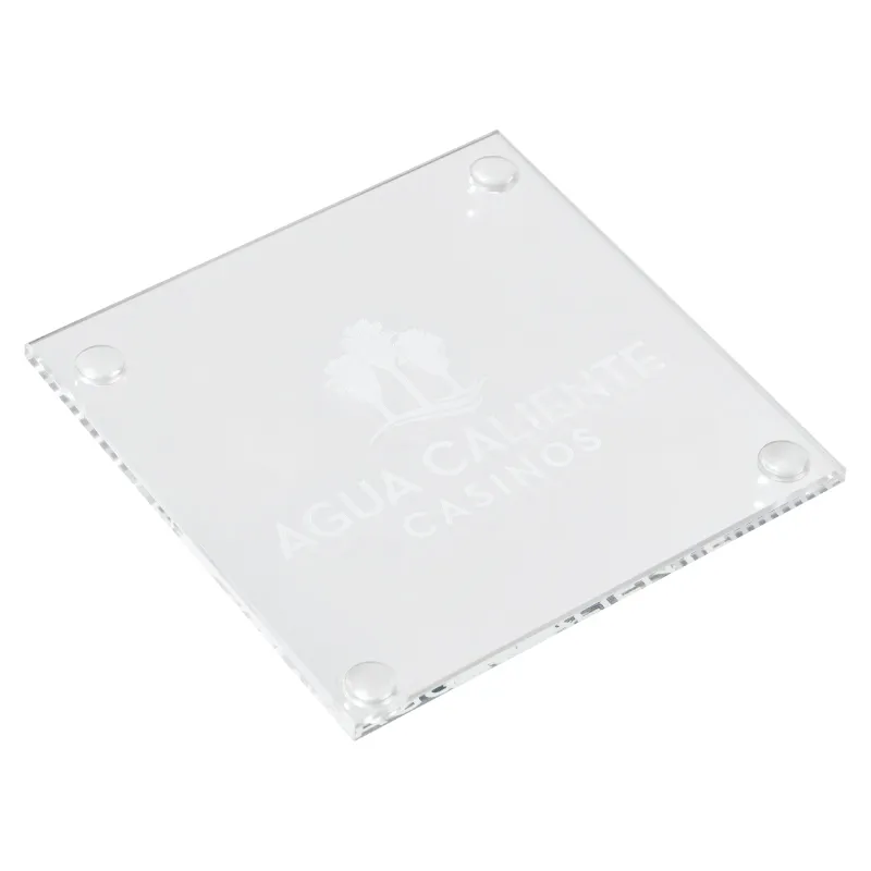 Square Glass Coaster Rubber Feet Laser Etched - 3.5 x 3.5 in