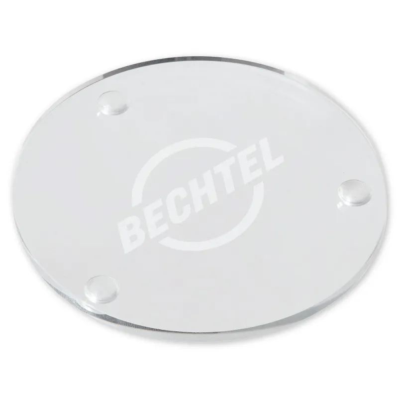 Round Glass Coaster Rubber Feet Laser Etched - 3.5 in Dia
