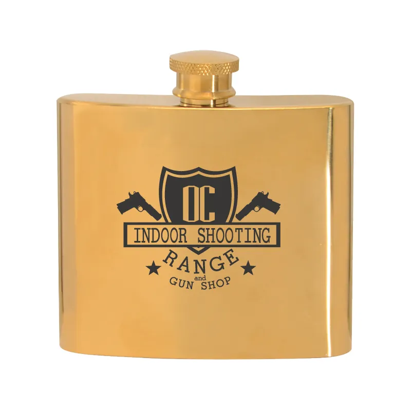 Gold Plated Hip Flask Stainless Steel Laser Engraved - 5 oz