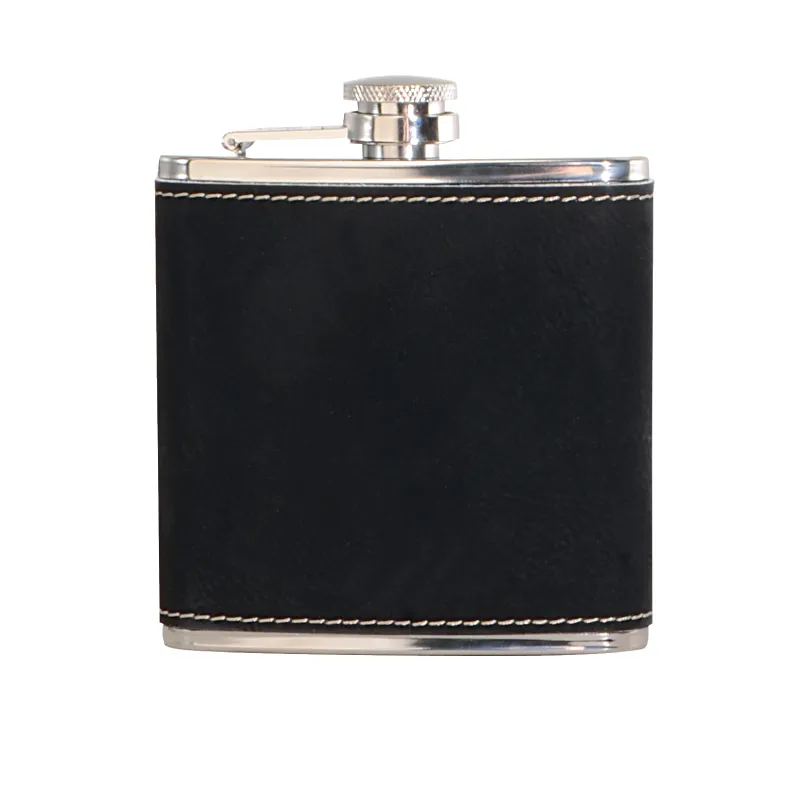 Leatherette Hip Flask Wrapped Stainless Steel Stitched - 6 oz - product view 2