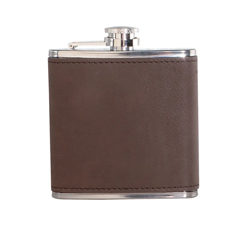 Leatherette Hip Flask Wrapped Stainless Steel Stitched - 6 oz - product view 3