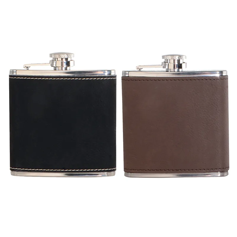 Leatherette Hip Flask Wrapped Stainless Steel Stitched - 6 oz - product view 4