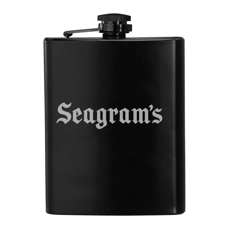 Black Hip Flask Matte Stainless Steel Hinged Cap - 8 oz