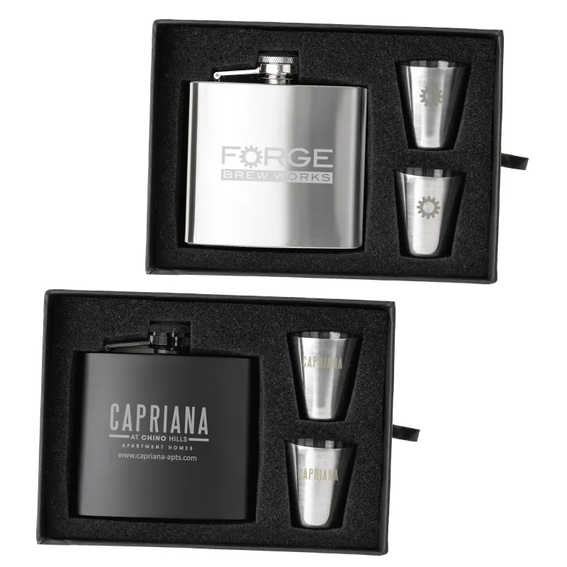 Flask Shot Glass Gift Set Duncan Stainless Steel - 5 oz