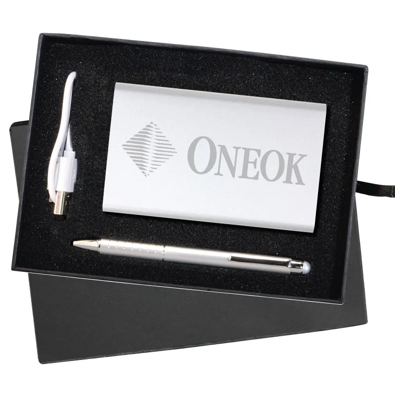 Power Bank Stylus Pen Gift Set Stainless Steel - 6.9 x 5.3 in