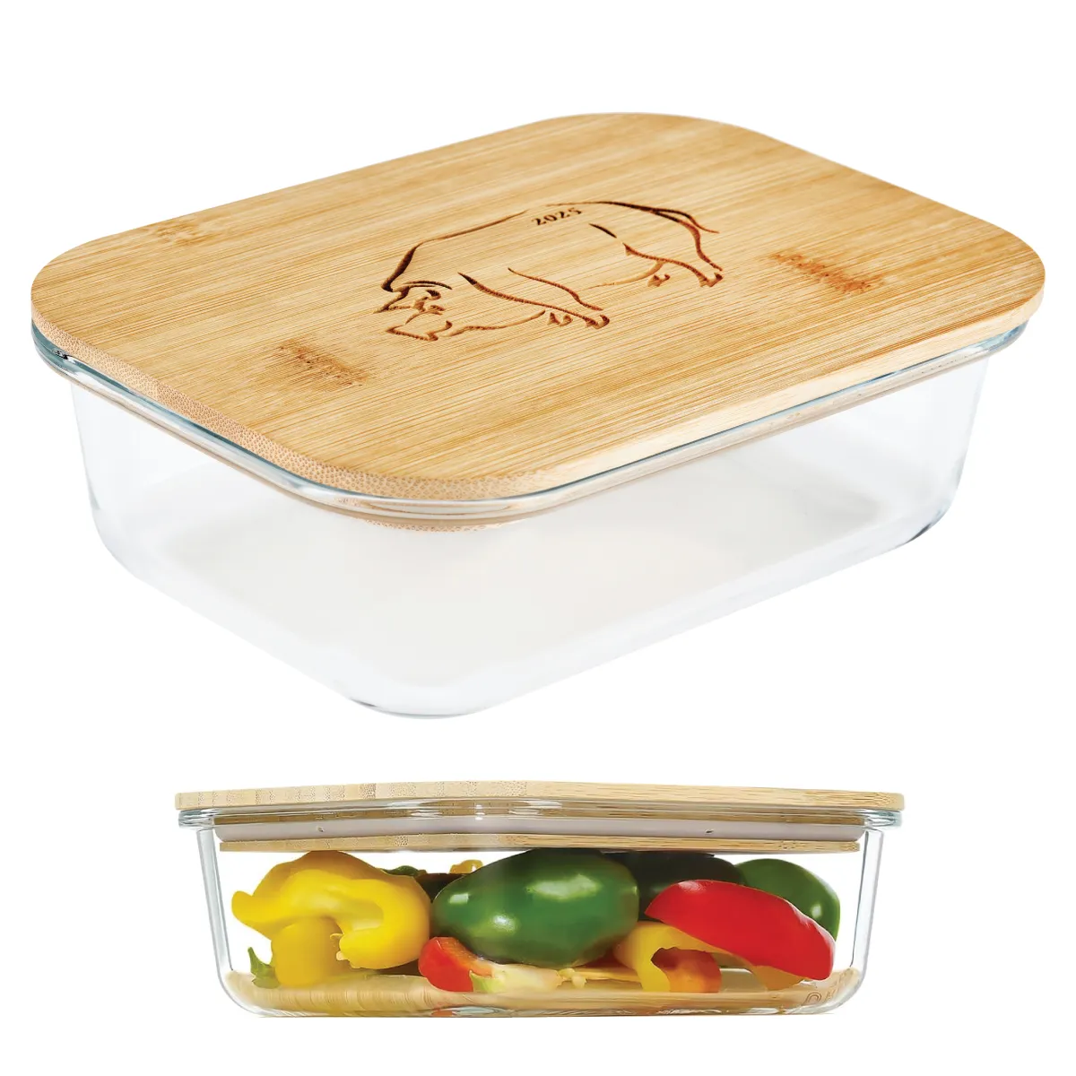 Glass Food Container Bamboo Lid Borosilicate - 21 oz