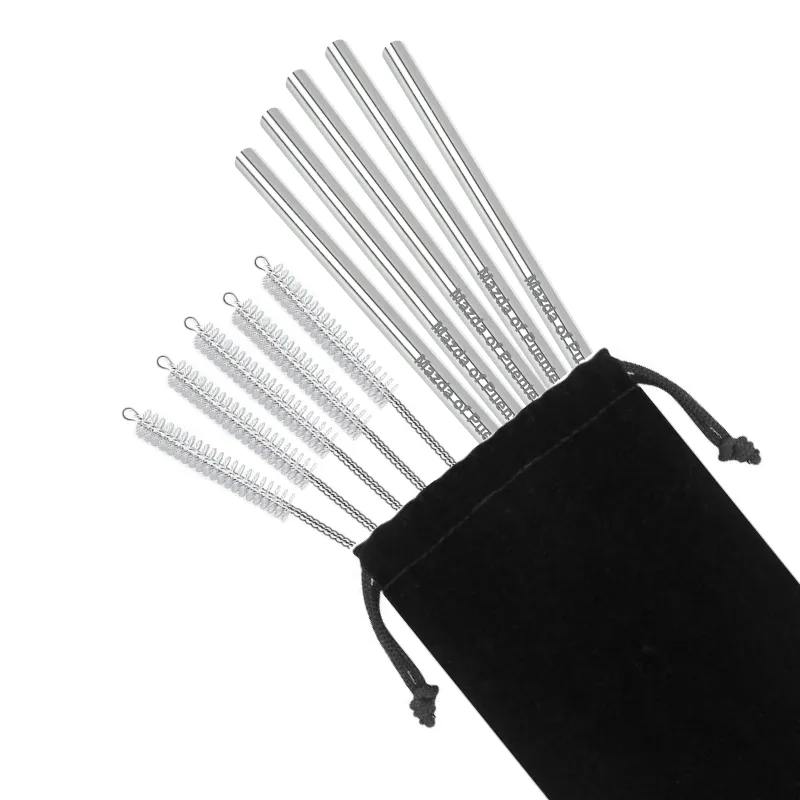 Stainless Steel Drinking Straws with Cleaning Brushes - 4 x 10 in (5 Pack)