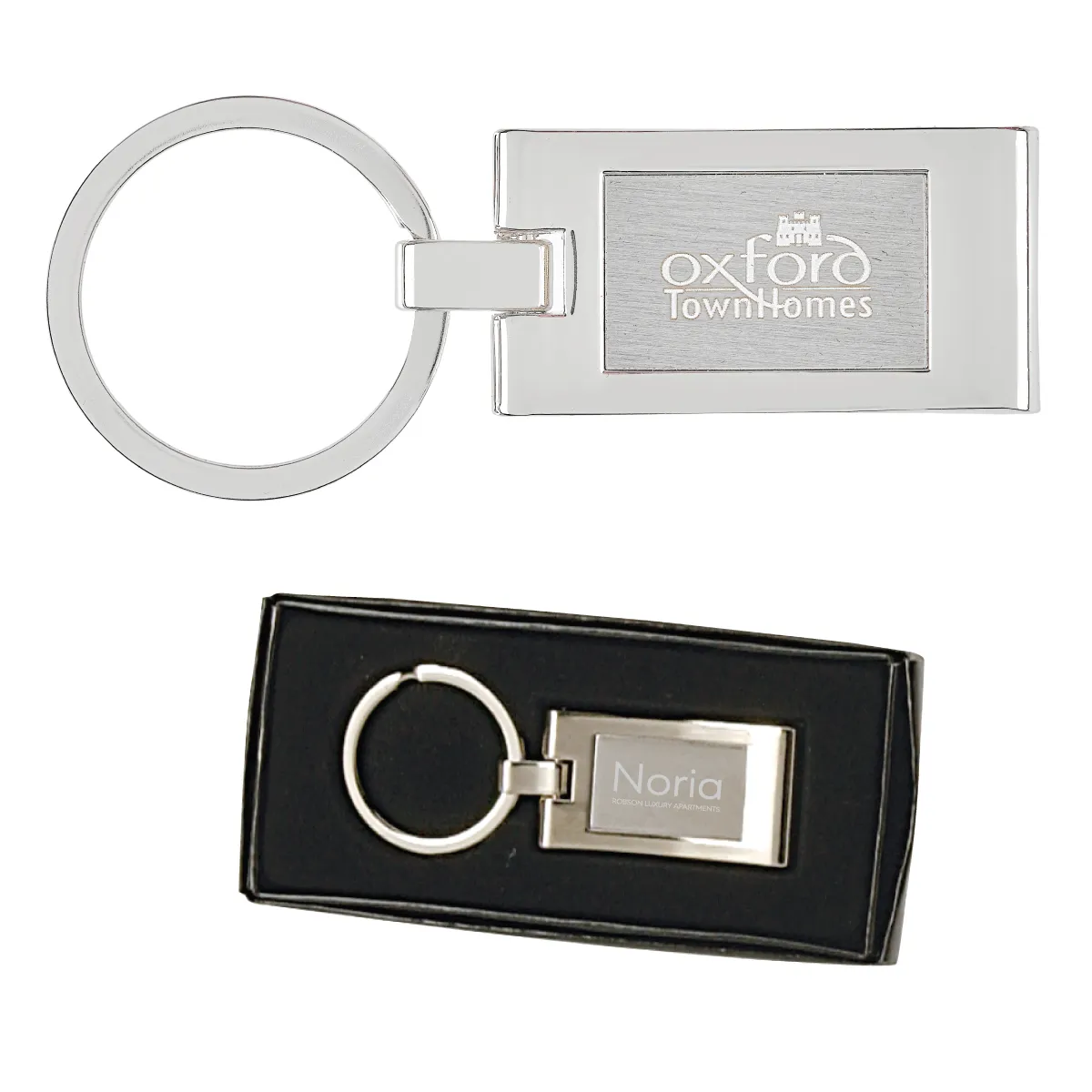 Sterling Silver Rectangle Keyring Brushed Metal - 1.6 in