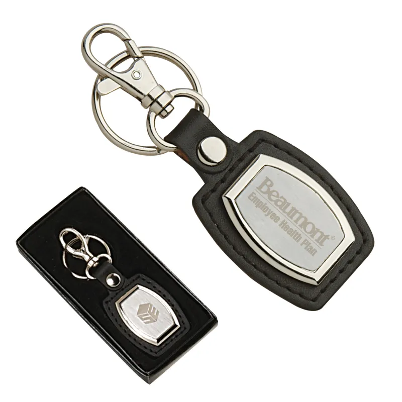 Leather Brushed Plate Keyring Synthetic Strap - 2.5 in