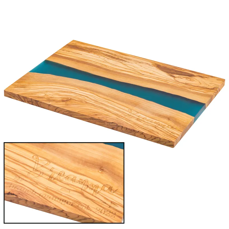 Olive Wood Cutting Board Blue Resin Handcrafted - 15.75 x 11.88 in
