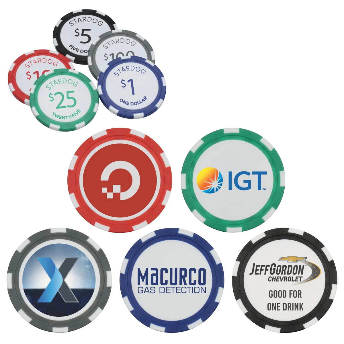 Striped Poker Chips Clay Resin Casino Weight - 1.5 in Dia