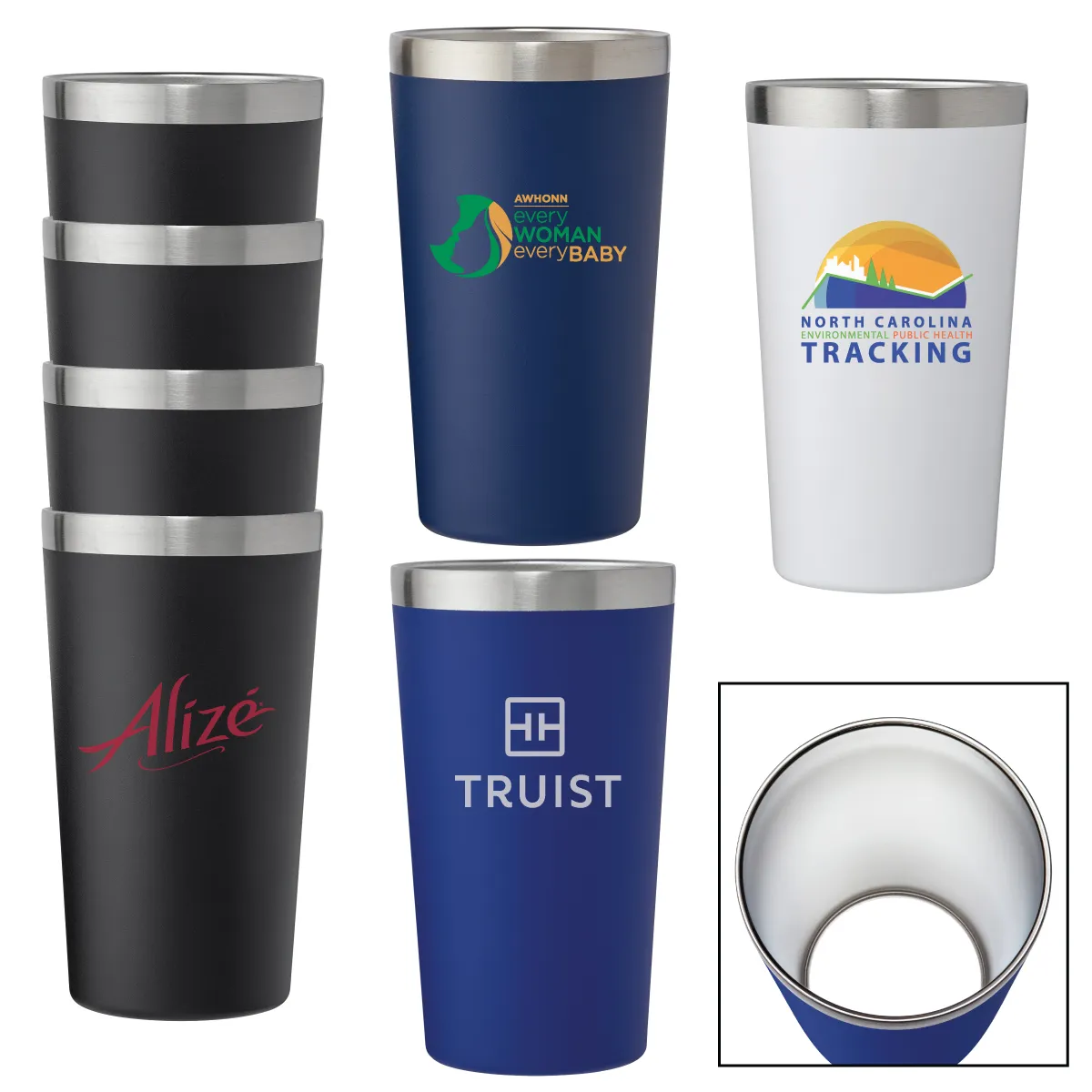 Insulated Pint Glass Vacuum Steel Stackable - 16 oz