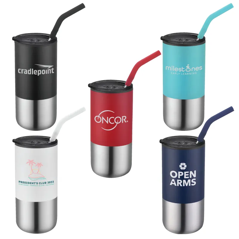 Stainless Steel Tumbler with Silicone Tip Straw - 18 oz