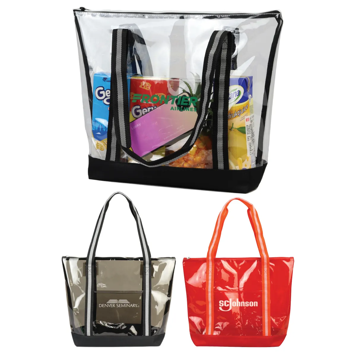 Clear Jumbo Tote Bag TPU Zippered Front Pocket - 18 x 14 in