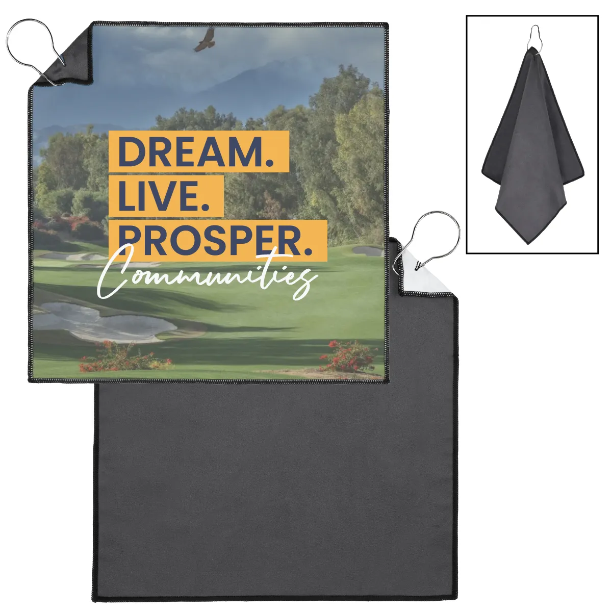 Golf Towel Microfiber Two-Sided with Clip Sublimated - 12.25 in