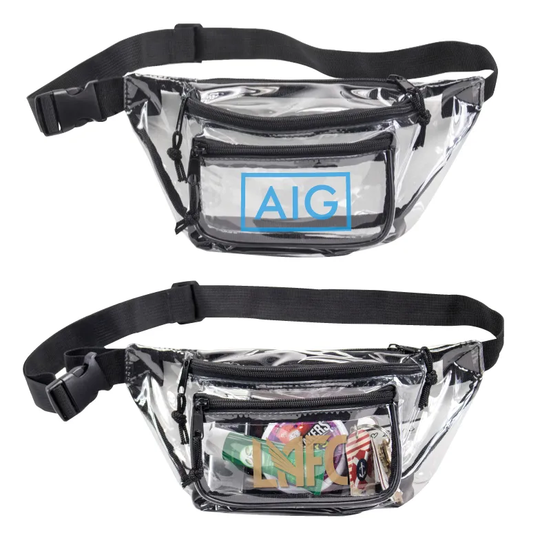 Clear Stadium Fanny Pack Triple Zipper PVC - 8 x 4 x 3 in