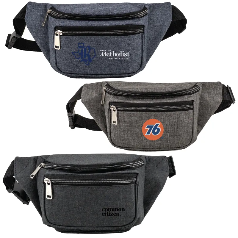 Compact Heather Fanny Pack Triple Zipper - 8 x 5 x 3 in