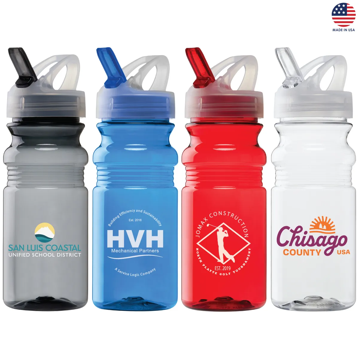 Bike Water Bottle PET Flip Spout Made in USA - 20 oz