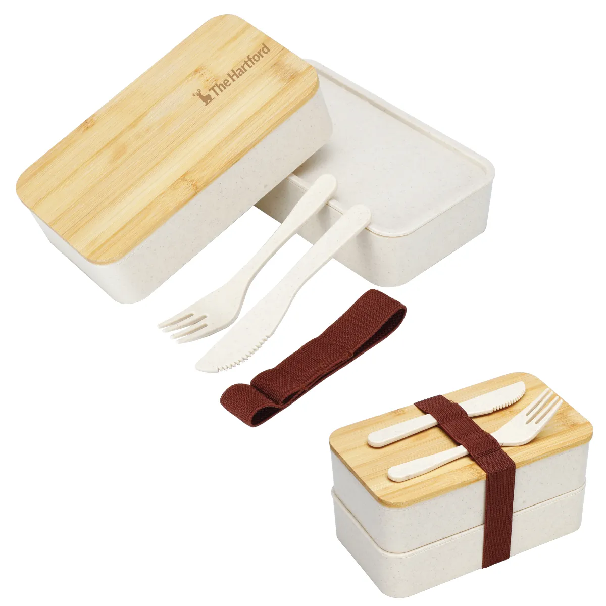 Lunch Box Set Wheat Straw Bento Bamboo Cover - 7.4 in