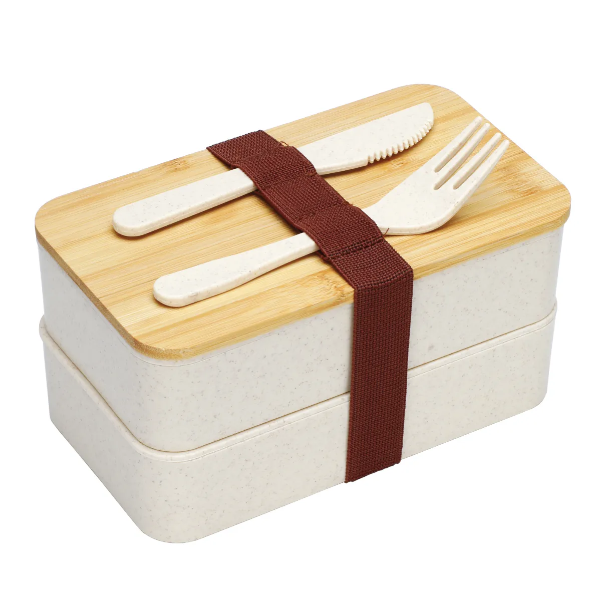 Lunch Box Set Wheat Straw Bento Bamboo Cover - 7.4 in - product view 5