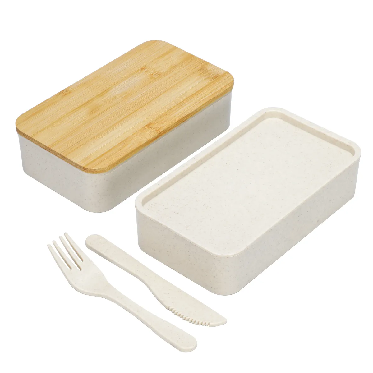 Lunch Box Set Wheat Straw Bento Bamboo Cover - 7.4 in - product view 6