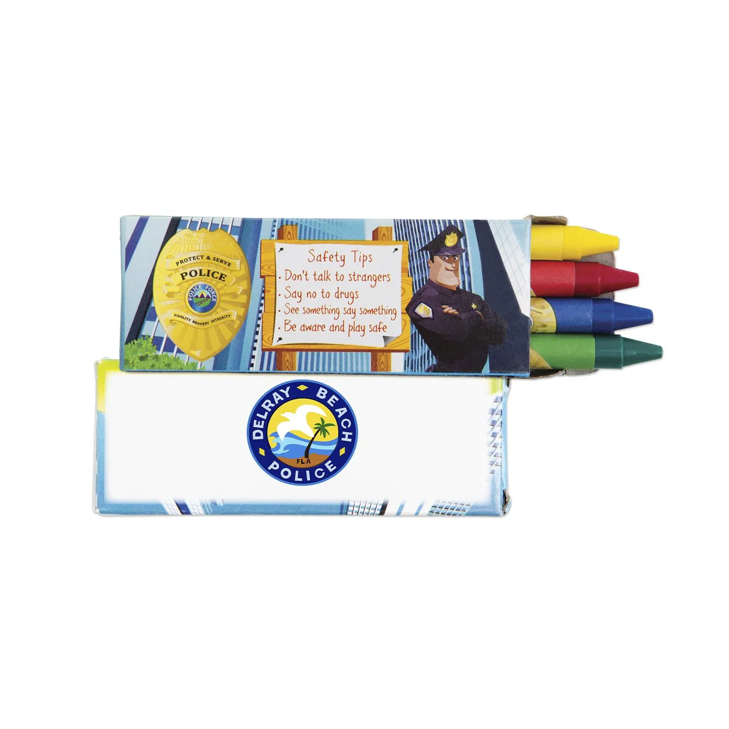 Police Crayons Wax 4-Pack Educational Custom Imprint