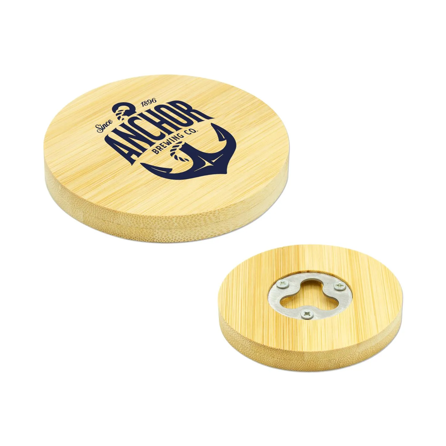 Bamboo Coaster Bottle Opener Dual Function Round