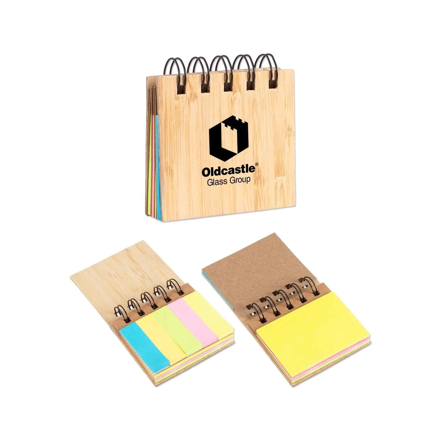 Bamboo Sticky Notes Organizer Neon Colors Pocket
